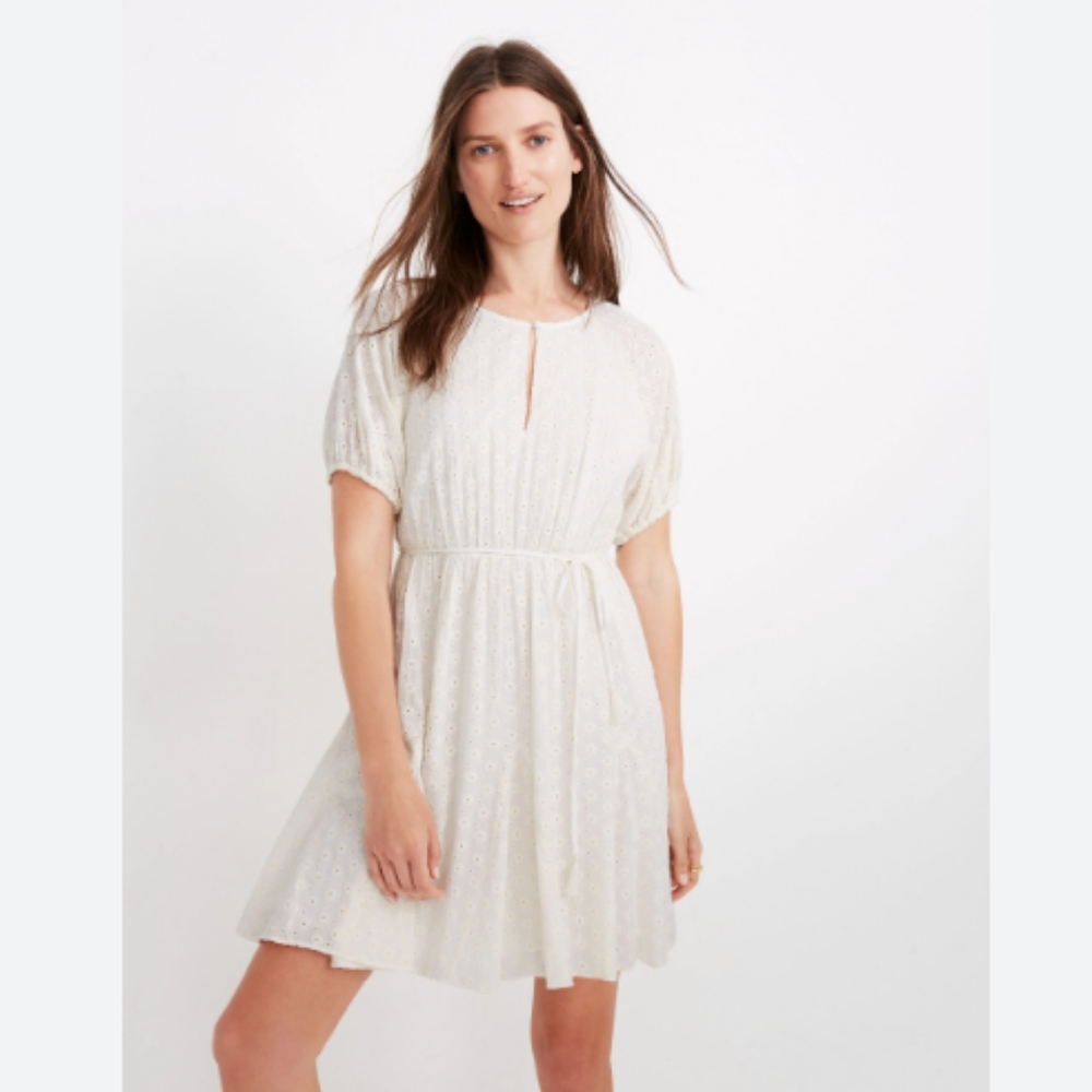 NWT Madewell Cream Eyelet Tassel-Tie Mini Dress Size 14
